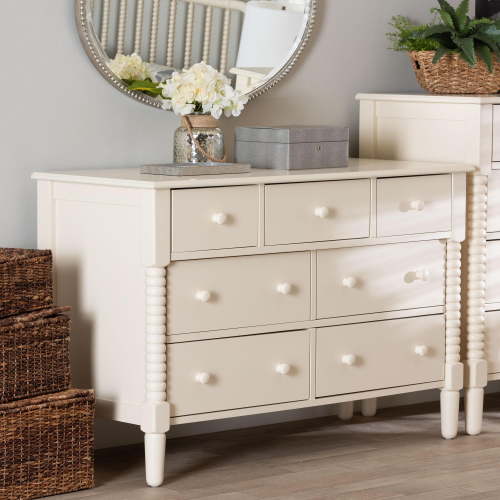 Baxton Studio Braith Farmhouse Dresser, 7-Drawer, Ivory
