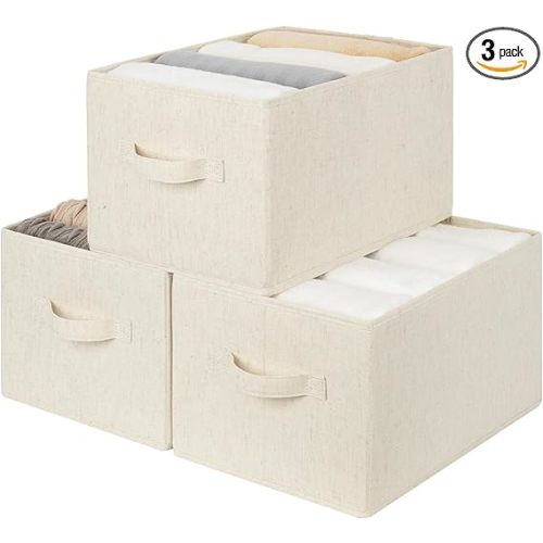 StorageWorks Storage Baskets for Shelves, Fabric Storage Bins, Closet Organization and Storage Basket, Organizer Bins for Clothes, Beige (NaturWeave Fabric), 3-Pack, Large