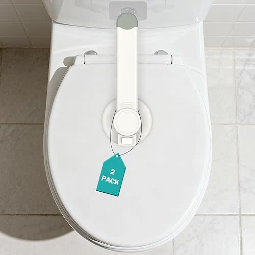 Baby Toilet Safety Locks (2 Pack)| Childproof Toilet Seat Lock | Baby Safety Products | Baby Proofing Kit | Prevents Toddlers from Opening Toilet Lids | 3M Adhesive and Tool-Free Installation（White）