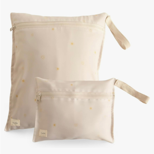 mushie Water Resistant Wet Bags | Large & Small Reusable Storage Bag for Baby Items and Travel | Zippered Pockets with Handle | Machine Washable, Set of 2 (Sun)
