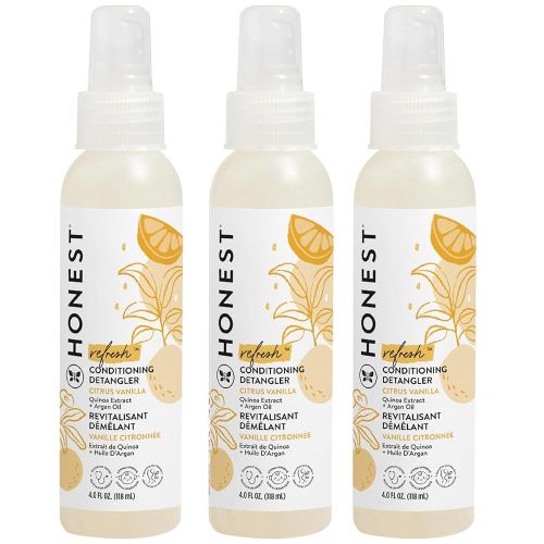 The Honest Company Conditioning Hair Detangler 3-Pack | Leave-in Conditioner + Fortifying Spray | Tear-free, Cruelty-Free, Hypoallergenic | Citrus Vanilla Refresh, 4 fl oz each (pack of 3)