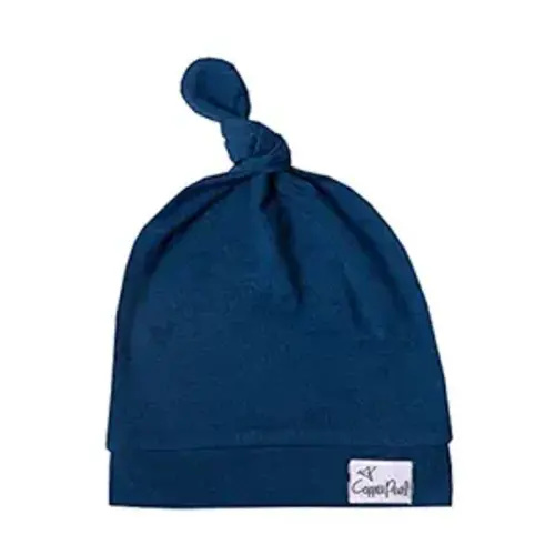 Copper Pearl Baby Beanie Hat Top Knot Stretchy Soft River 0-4mo