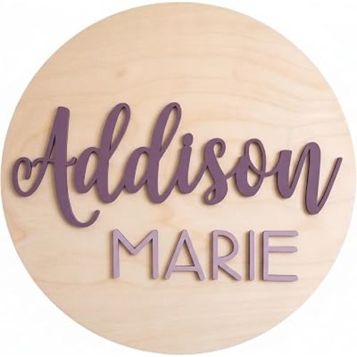 Custom Round Nursery Name Sign, Personalized 3D Baby Name Announcement Sign, Personalized Wooden Wall Plaque, 3D Wall Art for Children & Kids Rooms, Family Name Signs, 30 Colors (Design 6)
