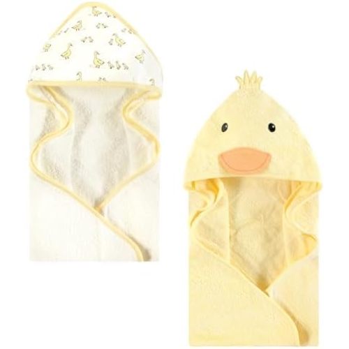 Hudson Baby Unisex Baby Cotton Poly Animal Face Hooded Towel, Yellow Duck, One Size