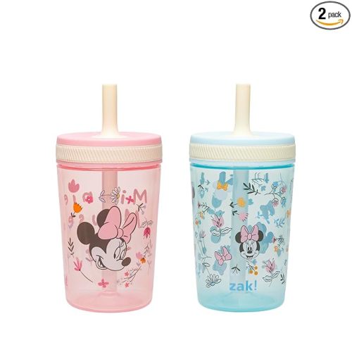 Zak Designs Disney Minnie Mouse Kelso Toddler Cups For Travel or At Home, 15oz 2-Pack Durable Plastic Sippy Cups With Leak-Proof Design is Perfect For Kids (Minnie Mouse)