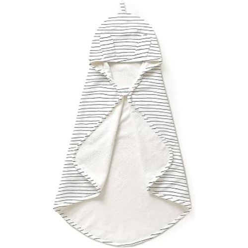 MakeMake Organics Organic Cotton Hooded Towel Baby Toddler GOTS Certified Organic Cotton Beach Poncho Towel Large Absorbent Non Toxic Neutral (Navy Stripes, Diagonally 35"x35")