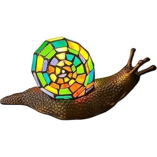 Bieye L13003 Land Snail Tiffany Style Stained Glass Accent Table Lamp for Home Decoration (Multicolor, 10" D x 5" W x 5" H)
