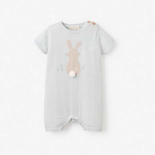 3-6 Month 100% Cotton Pale Blue Bunny Knit Shortall Romper – Elegant Baby