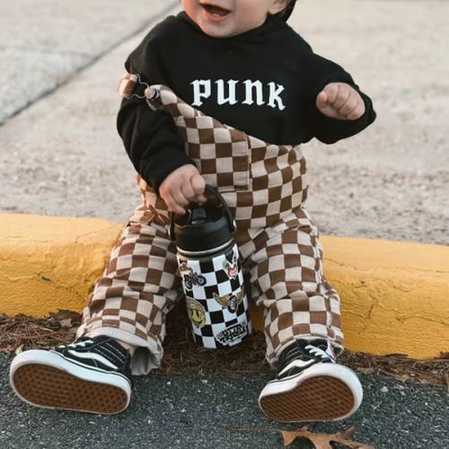 Checker Overalls - Brown | Little Trouble