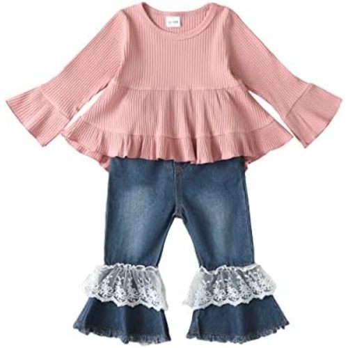 Baby Girl Clothes Toddler Girls Winter Outfits Infant Clothing Ruffle Top Denim Pants Jeans Cute Fall Outfit Set