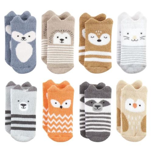 Hudson Baby Infant Boy Cotton Rich Newborn and Terry Socks, Boy Woodland 8-Pack, 0-6 Months