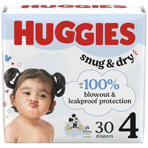 Huggies Size 4 Diapers, Snug & Dry Baby Diapers, Size 4 (22-37 lbs), 30 Count, Packaging May Vary