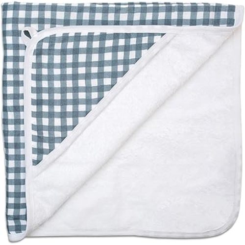 Lulujo Hooded Towel Absorbent Cotton Dual Layer, 40 x 40-inches, Navy & Gingham