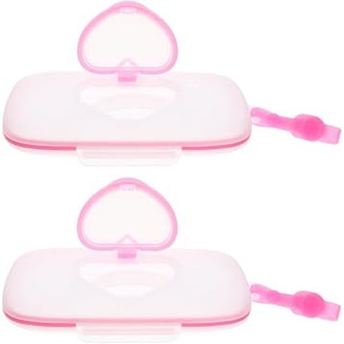 Baby Wipes Dispenser Wet Tissue Box Case Refillable Pouch Wipe Holders with Flip-Top for Diaper Bag Stroller Travel Backpack 8.66 X 5.31 X 1.37 in Pink