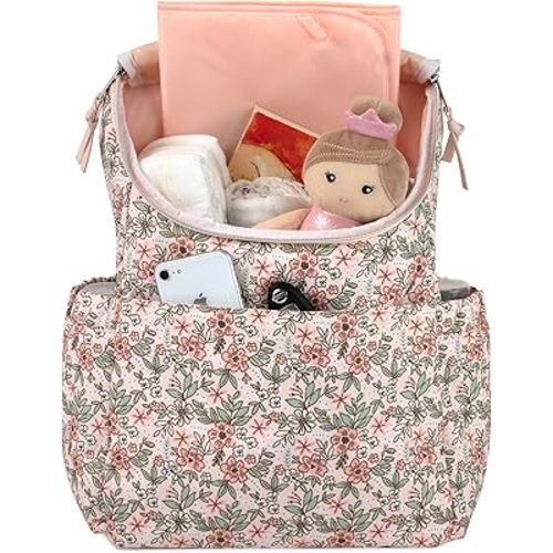 Amazon.com: Multi-Function Floral Diaper Backpack and Travel Nappy Baby Bag with Changing Pad and Stroller Straps (Freshly Floral) : Baby