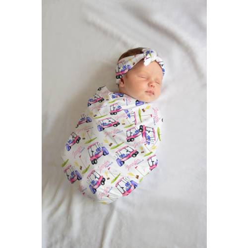 Girl Golf Swaddle Set, Golf Baby Blanket, Personalized Golf Baby Blanket, Pink Golf Nursery, Newborn Blanket, Girl Golfer Baby Blanket G18