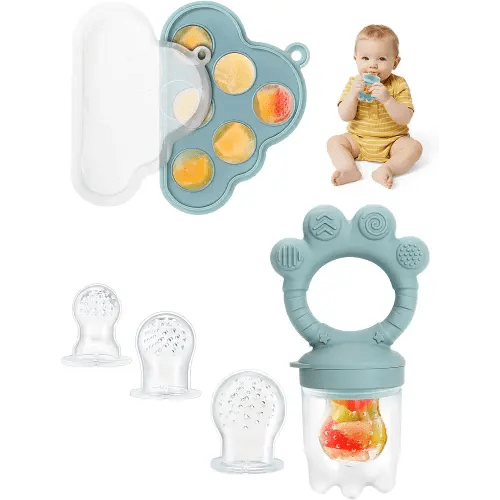Baby Breastmilk Popsicle Molds & Fruit Food Feeder Pacifier, Silicone Baby Food Storage Containers, Baby Popsicle Molds Teething for Toddler Teething & Infant Self Feeding (Blue)