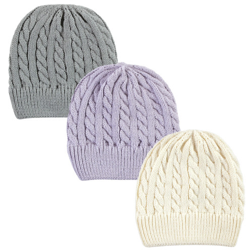 Hudson Baby Knit Caps and Cuffed Beanies, Lilac Cream