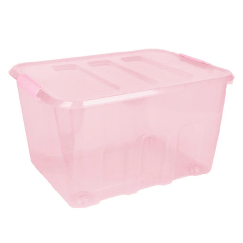 Pink Storage Tote with Pink Latch & Wheels, 52L