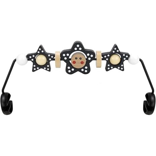 Baby Bjorn Bouncer Toy Bar Wooden Compatible with Baby Bjorn Bouncers, Attach Tight and Secure Fit, Easy to Remove, So Fun to Watch, Touch and Spin for Babies All Ages (Black and White Flower)