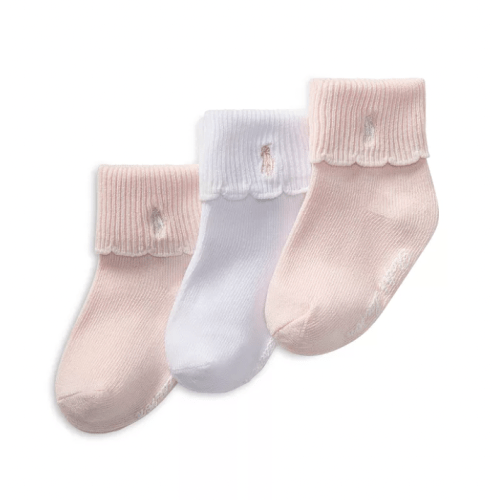 Girls' Scalloped Edge Turn Cuff Socks, Pack of 3 - Baby
