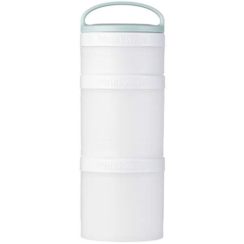 Whiskware Stackable Snack Containers for Kids and Toddlers, 3 Stackable Snack Cups for School and Travel, White and Mint