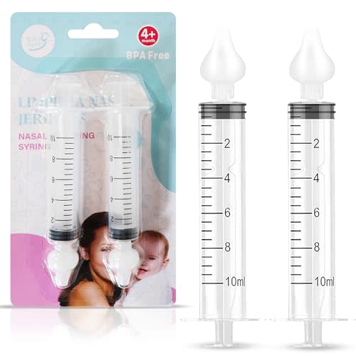 Bluet B - Baby Nasal Syringe (2-Pack) - Safe Silicone Nasal Aspirator for Newborn - Infant Mucus Removal - 10ml Nose Cleaner Syringe for Baby - Toddler Congestion Relief - Reusable Tips - White