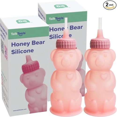 TalkTools Honey Bear Silicone Straw Cup, Dishwasher Safe Baby Drinking Bottle, Premium Food-Grade Material, Honeybear Sippy Cup for Ages 4+ Months, Kids and Toddlers (Single 8oz) (2, Bubblegum)
