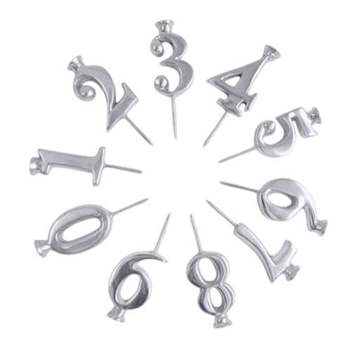 Number Candle Holder Set Silver, Handmade Recycled Aluminum Cake Toppers with Numbers 0-9, Reusable Birthday Candle Holders for Anniversary Celebrations, Party Cake Decorations