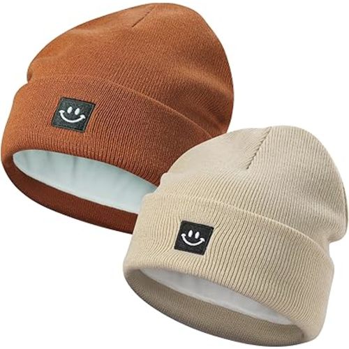 MaxNova 2 Pack Baby Beanie Fleece Lined Knit Toddler Hat for Girls Boys 0-8 Years