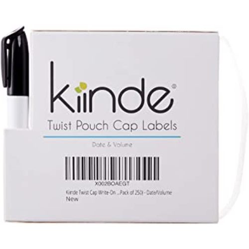 Kiinde Twist Cap Single-Use Write-On Labels for Breast Milk and Baby Food Storage Pouches (Pack of 250) - Includes Label Dispenser with Marker and Marker Holder - Date/Volume