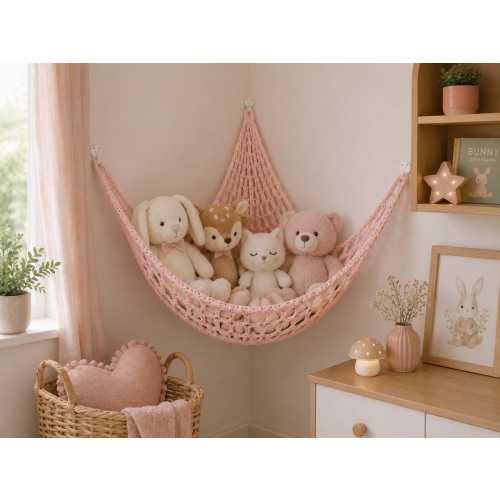 Toy hammock Nursery Storage Kids Room Wall Decor Cute Crochet Corner Toy Storage Wall Hammock Stuffed Toy Net Toy Wall Hanging Teddy Hammock