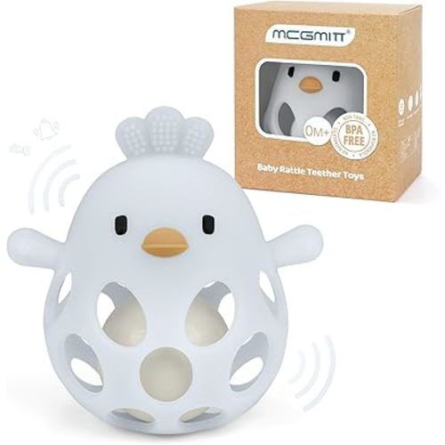 MCGMITT Baby Teething Toys for 3-6 Months, Easy Grasp Silicone Baby Rattles 0-6-12 Months, BPA-Free Food Grade Montessori Sensory Toys, Soft Newborn Infant Teether for Teething Relief