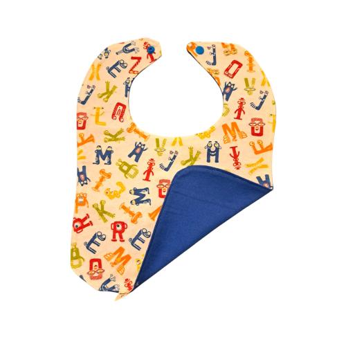 Alphabet Print Baby Bib: 100% Cotton, Snap Closure