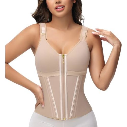 SHAPSHE Waist Trainer Corset for Women Tummy Control Sport Workout Body Shaper Vest for Women Postpartum Gym Zipper and Hooks