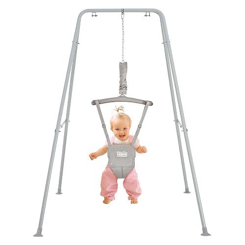FUNLIO Baby Jumper with Stand for 6-24 Months, Infant Jumper for Indoor/Outdoor Play, Toddler Jumper for Baby Girl/Boy, with Adjustable Chain, Easy to Assemble Store (with Stand) - Grey - Color Grey
