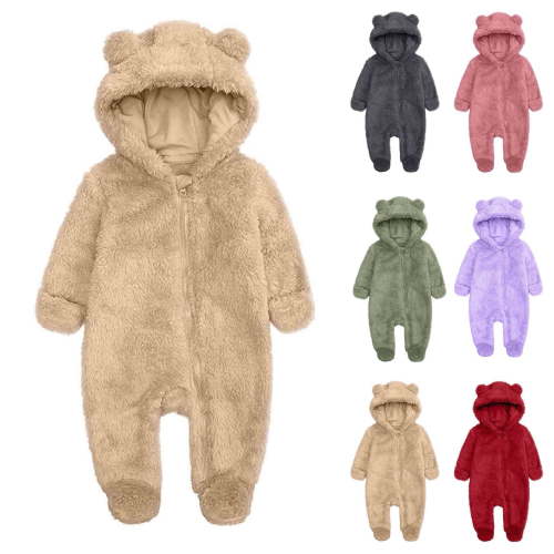 Kctiaxy Newborn Girl Clothes Baby Boy Romper Long Sleeve Crew Neck Hodded Fleece Lined Onesie Outfits Zipper Cute Printed Jumpsuit Warm Fall Winter Baby Clothes 0-9 Months Summer Deals