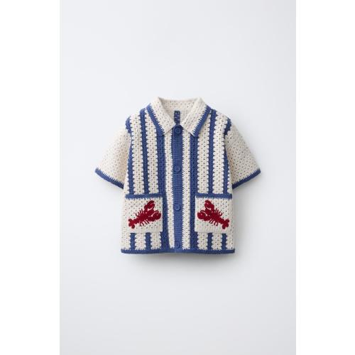 LAGOSTA CROCHET KNIT SHIRT - Ecru / Blue | ZARA United States