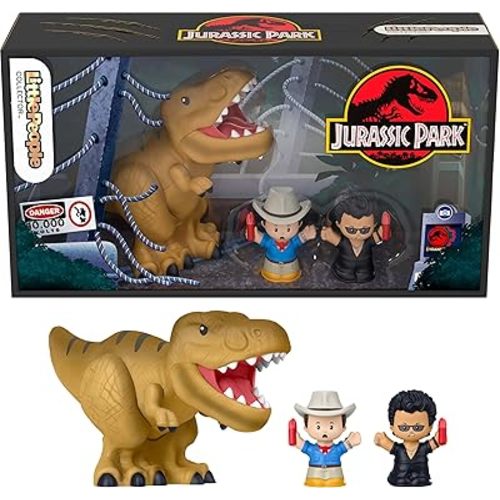 Little People Collector Jurassic Park Special Edition Set for Movie Fans, 2 Figures & 1 T-Rex Dinosaur in a Display Package