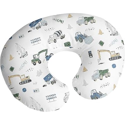 Sweet Jojo Designs Construction Truck Boy Nursing Pillow Cover Baby Breastfeeding Slipcover Infant Newborn Nursery Bottle Breast Feeding Pillowcase(Pillow NOT Included)- Grey Blue Green Transportation