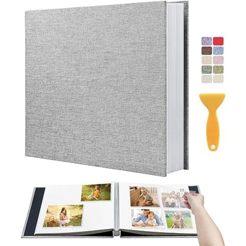 Photo Album Self Adhesive Scrapbook, 13"x12.6" 60 Pages/ 30 Sheets Large Photo Book for 4x6, 8x10 Pictures, DIY Album for Baby Wedding Family Travel Birthday