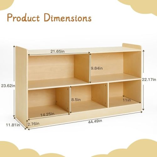Montessori Shelf, Wooden Toy Storage Organizer for Books Toys, 2 Shelf Bookcase, 5-Section Storage Cabinet, Toddler Book Shelf for Kids Rooms, Playroom, Nursery, Kindergarten (Natural)