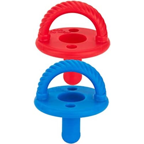Itzy Ritzy Silicone Pacifiers for Newborn - Sweetie Soother Pacifiers Feature Collapsible Handle & Two Air Holes for Added Safety; for Ages Newborn and Up, Set of 2 in Hero Red & Hero Blue