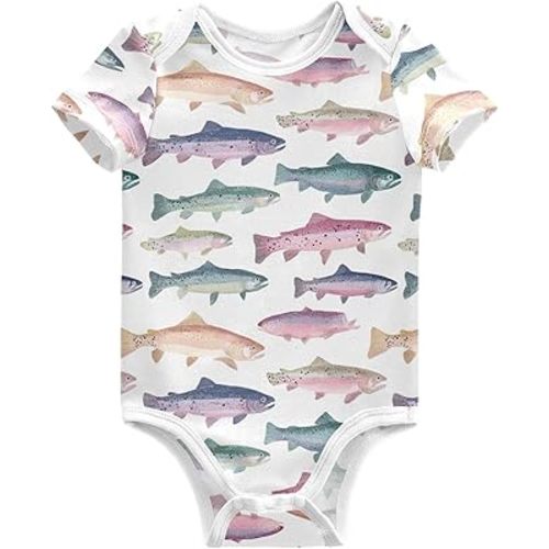 Newborn Baby Romper Cute Rainbow Trout Fish Short Sleeve Jumpsuit Bodysuit Infant Clothes Outfits for Boys Girls 3M