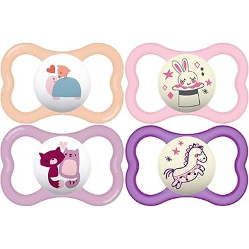 MAM Air Day & Night Baby Pacifier, for Sensitive Skin, Glows in The Dark, 16+ Months, Girl, 4 Count