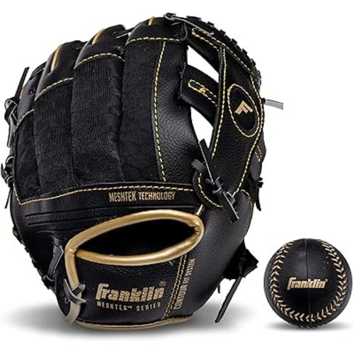 Franklin Sports Kids Baseball Glove + Foam Ball Sets - Meshtek Youth Teeball Gloves for Kids + Toddlers - Left + Right Hand Throw - 9.5" Inch