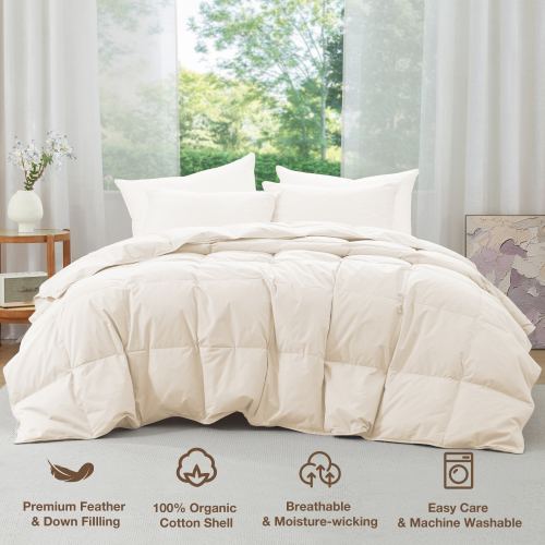 Lightweight 100% Organic Cotton Feather Down Comforter Summer Duvet Insert