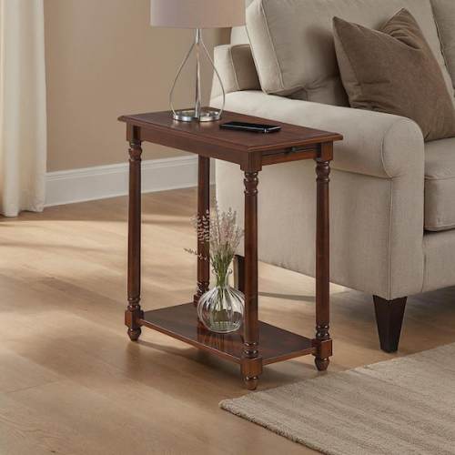French Country Regent 23.75 in. W Espresso Rectangle Wood End Table with Pull-Out Shelf