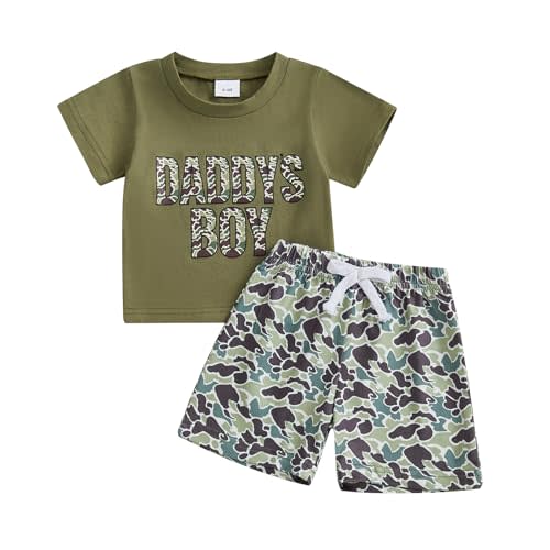 PUHHAPIEY Toddler Baby Boy Summer Clothes Retro Camo Hunting Shirts T-Shirt + Camouflage Shorts Set 6 12 18 24 Months 2T 3T