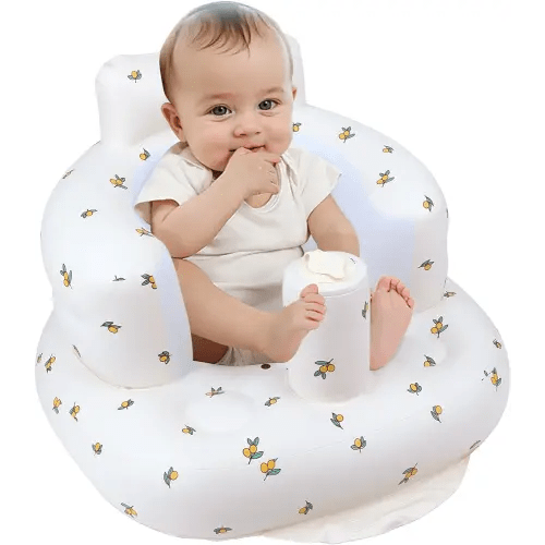 Inflatable Baby Seat for Babies 3 Months & Up, Infant Floor Seats for Sitting Up, Baby Seats for Infants, Blow Up Baby Chair with Built in Air Pump - Olive Flower